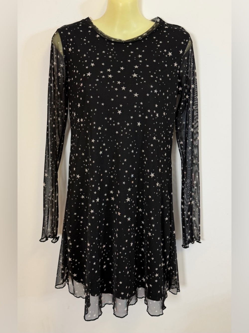 Altar'd State Black Mesh Star Print Top